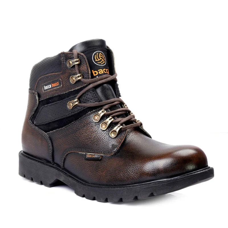 Bacca Bucci Brown Steel Toe Boots Real Grain Leather for Men | Best Price UAE